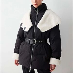 Women's Black and White Belted Jacket